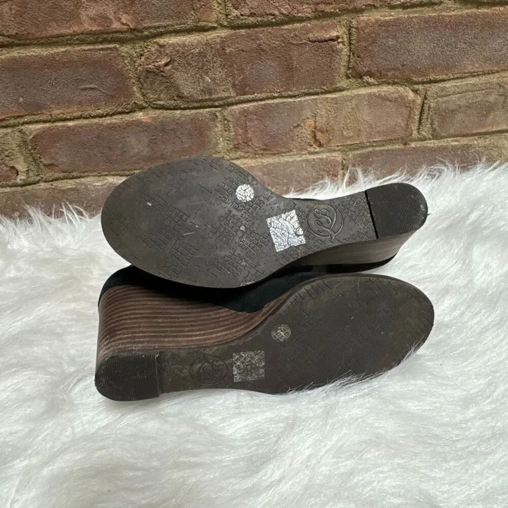 Lucky Brand Women’s Black Jaxy Open Toe Wedge Sandal Size 7.5